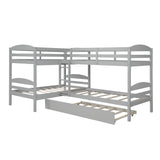 Bellemave L-Shaped Quad Bunk Bed with Trundle, Twin Over Twin, Gray, 4 Beds Bellemave