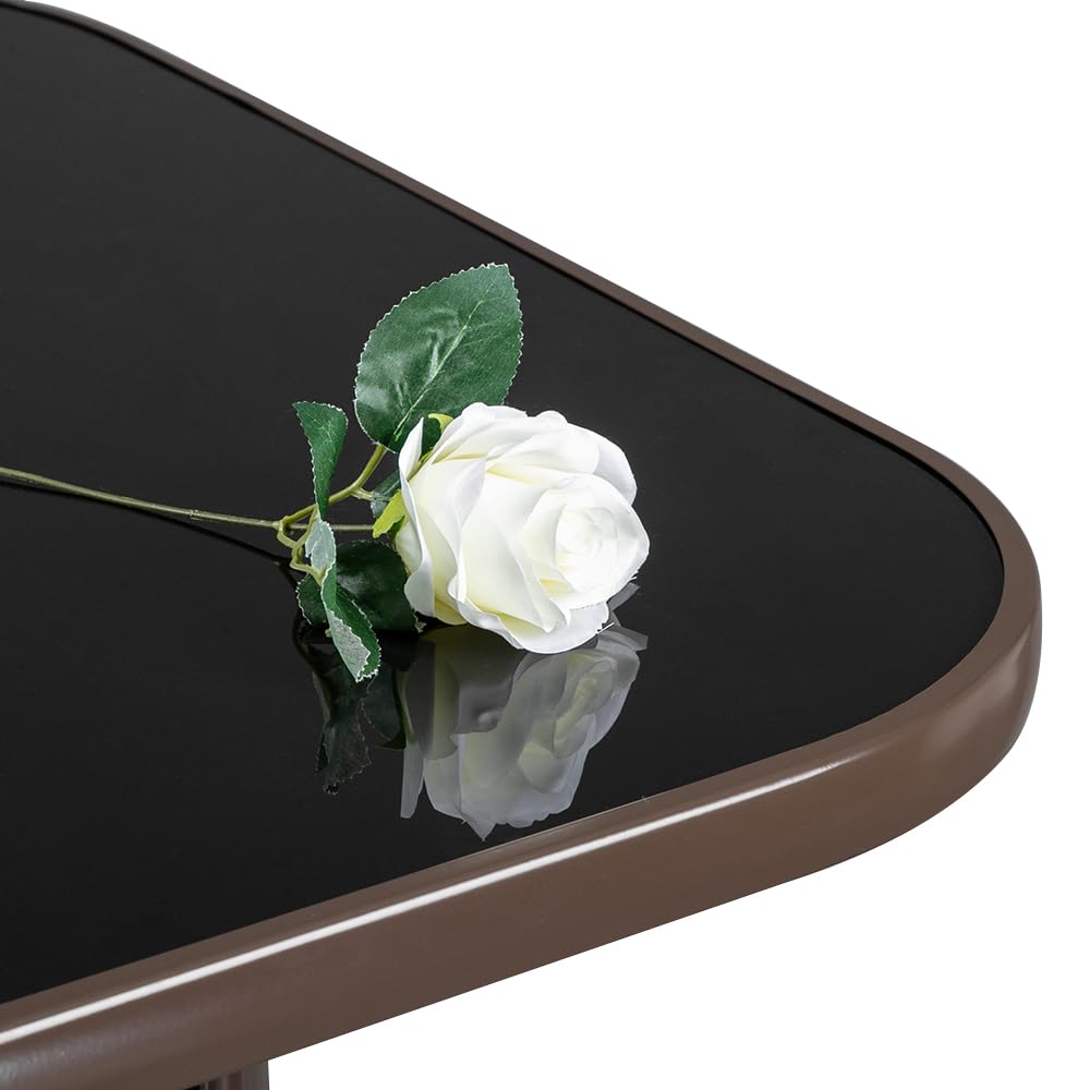 VINGLI 32" Indoor-Outdoor Bar Height Table, Square Tempered Glass Metal Table for Patio, Backyard, Poolside and Garden (Brown) VINGLI