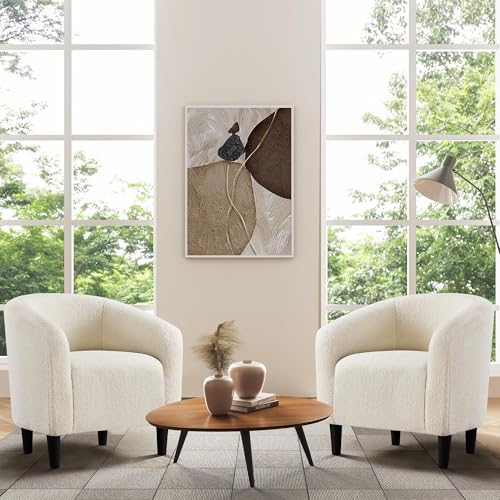 Yaheetech Barrel Chairs, Furry Accent Chairs, Sherpa Chairs with Soft Padded Armrest, Fuzzy Club Chairs for Living Room Bedroom Waiting Room Office, Accent Chairs Set of 2, Ivory - WoodArtSupply