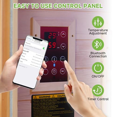 Real Relax Far Infrared Sauna for Home, 1 to 2 Person Indoor Home Sauna with Low Emf Red Light Therapy, Canadian Hemlock Wooden Dry Saunas Room with Bluetooth Speakers, 9-Color Chromotherapy Lights Real Relax
