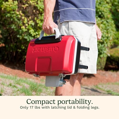 Cuisinart CGG-180T Petit Gourmet Portable Tabletop Propane Gas Grill, Red 17.6 x 18.6 x 11.8-Inch