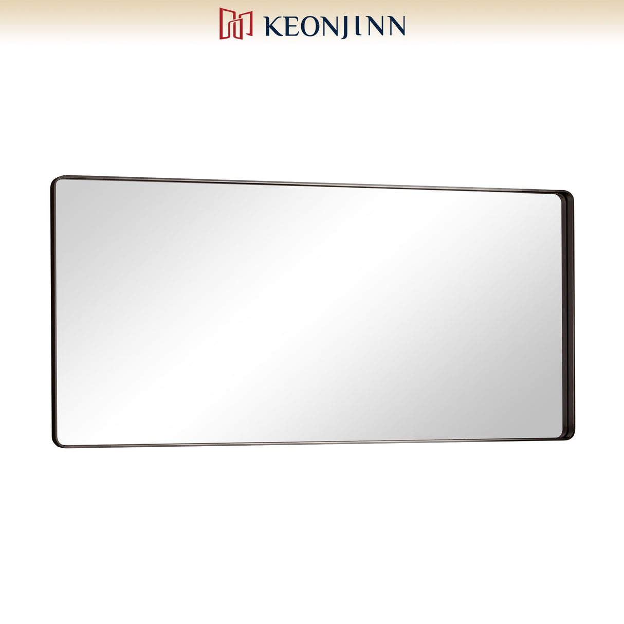 Keonjinn Black Metal Framed Bathroom Mirrors for Wall, 60” x 28” Large Rounded Rectangle Bathroom Vanity Mirror, Matte Black Modern Decorative Mirror, Anti-Rust, HD Tempered Glass(Horizontal/Vertical) Keonjinn