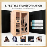 Homsido 2-Person Low EMF Far Infrared Sauna for Home,Canadian Hemlock Wood with Far Infrared Heat Therapy,Bluetooth Speakers,Chromotherapy Lights,1850W Heater,Tempered Glass Door&LCD Control Panel Homsido