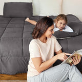 Exclusivo Mezcla Lightweight Reversible King Size Comforter Set, Down Alternative Comforter with 2 Pillow Sham, King Size Bedding Set for All Seasons, Grey Exclusivo Mezcla