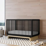 Storkcraft Santorini Deluxe 5-in-1 Convertible Crib with Bonus Toddler Guardrail (Black with Driftwood) – GREENGUARD Gold Certified, Toddler Guardrail Included in Box, Fits Standard Crib Mattress Storkcraft