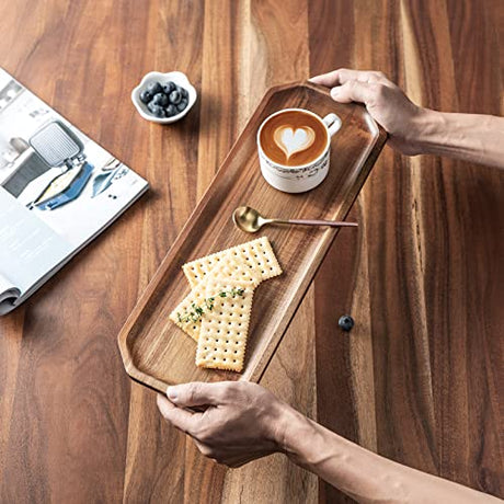Set of 2 Solid Acacia Wood Serving Trays 16" and 12" Rectangular Wooden Serving Platters for Dessert, Food, Vegetables, Fruit, Charcuterie, Appetizer Serving Tray, Cookie Platter Cheese Board BF BILL.F SINCE 1983
