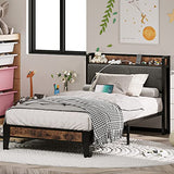 LIKIMIO Twin Bed Frames, Storage Headboard with Charging Station, Solid and Stable, Noise Free, No Box Spring Needed, Easy Assembly LIKIMIO