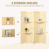 HOMCOM 4-Panel Folding Room Divider, 6 Ft Freestanding Bamboo Privacy Screen Panel with Storage Shelves for Bedroom or Office, Natural Wood Color HOMCOM