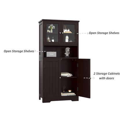 Irontar Bathroom Cabinet, Bathroom Floor Cabinet with Open Shelf, Display Storage with Doors, Kitchen Cupboard, Storage Cabinet for Living Room, 23.6 x 11.8 x 50.4 Inches, Brown CWG006Z