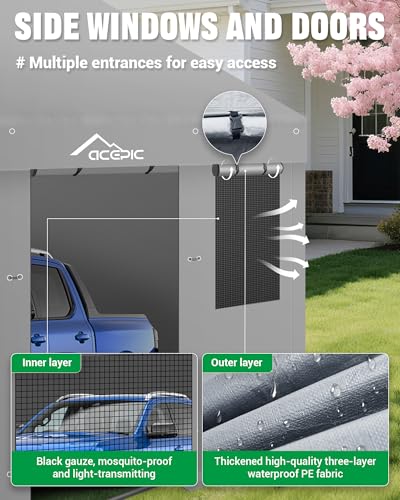 Acepic Upgraded 13x20ft Heavy Duty Carport, Portable Carport Features Roll-up Windows & Doors, UV Resistant Waterproof All-Season Tarp for Car, Truck, Boat Acepic
