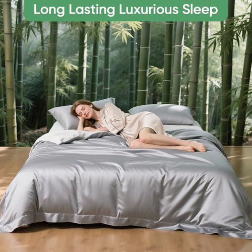 Luxury Organic Tencel & Viscose from Bamboo Cooling Sheet Set,Silky Soft Lyocell Sheets with Deep Pocket, Hypoallergenic & Breathable Bedding with Pillowcases (Gray, King) Pillcase