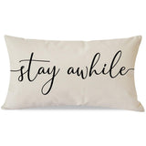 PANDICORN Modern Farmhouse Pillow Covers 12x20 with Words Stay Awhile Pillow Cover Rustic Decorations Lumbar Pillow Covers for Home Guest Room Decor PANDICORN