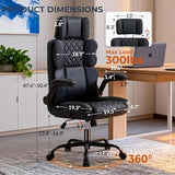 Office Chair with Adjustable Headrest, Faux Leather Executive Home Office Desk Chairs with Ergonomic Back Support, Padded Flip-Up Armrests, Swivel Rolling Computer Chair for Work, Study, Black ACFOUL