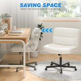 Rfiver Ergonomic Armless Criss Cross Chair with Height Adjustable and Swivel, Wide & Thickened Cushion Cross Legged Vanity Chair, Comfortable PU Leather Desk Chair for Computer Task and Make Up, White Rfiver