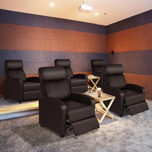 Yaheetech Padded Seat Recliner Chair Set of 2 Single Sofa Recliner Home Theater Seating PU Leather Upholstered Reclining Chair Brown Yaheetech
