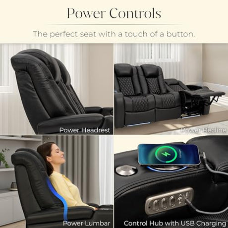 Seatcraft Virtuoso LT Home Theater Seating, Black Zero Gravity Italian Leather Power Recliner Sofa, Gaming and Home Office Chair with Powered Headrest & Lumbar, Heat & Massage, Single Recliner Seatcraft