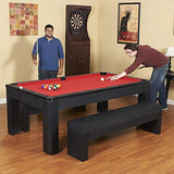 Hathaway Park Avenue 7 Ft Multi Game Pool Table Combo with Dining Top and Ping Pong – Includes Set of Benches for Home Storage and Accessories – Red & Black Finish Hathaway
