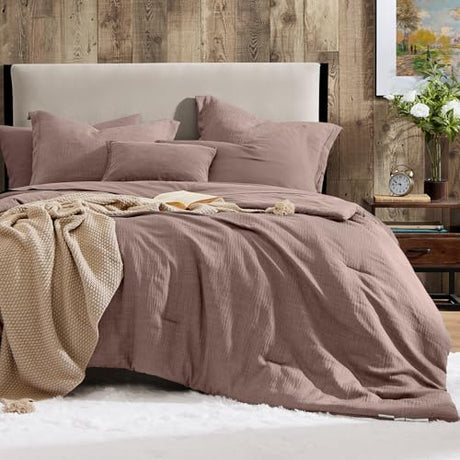 Geniospin King Size Comforter Set- 7 Piece Misty Rose Textured King Bedding Set, Soft Solid Bed in a Bag for All Season, King Comforter Set with Sheets(Misty Rose,102''x90'') Geniospin