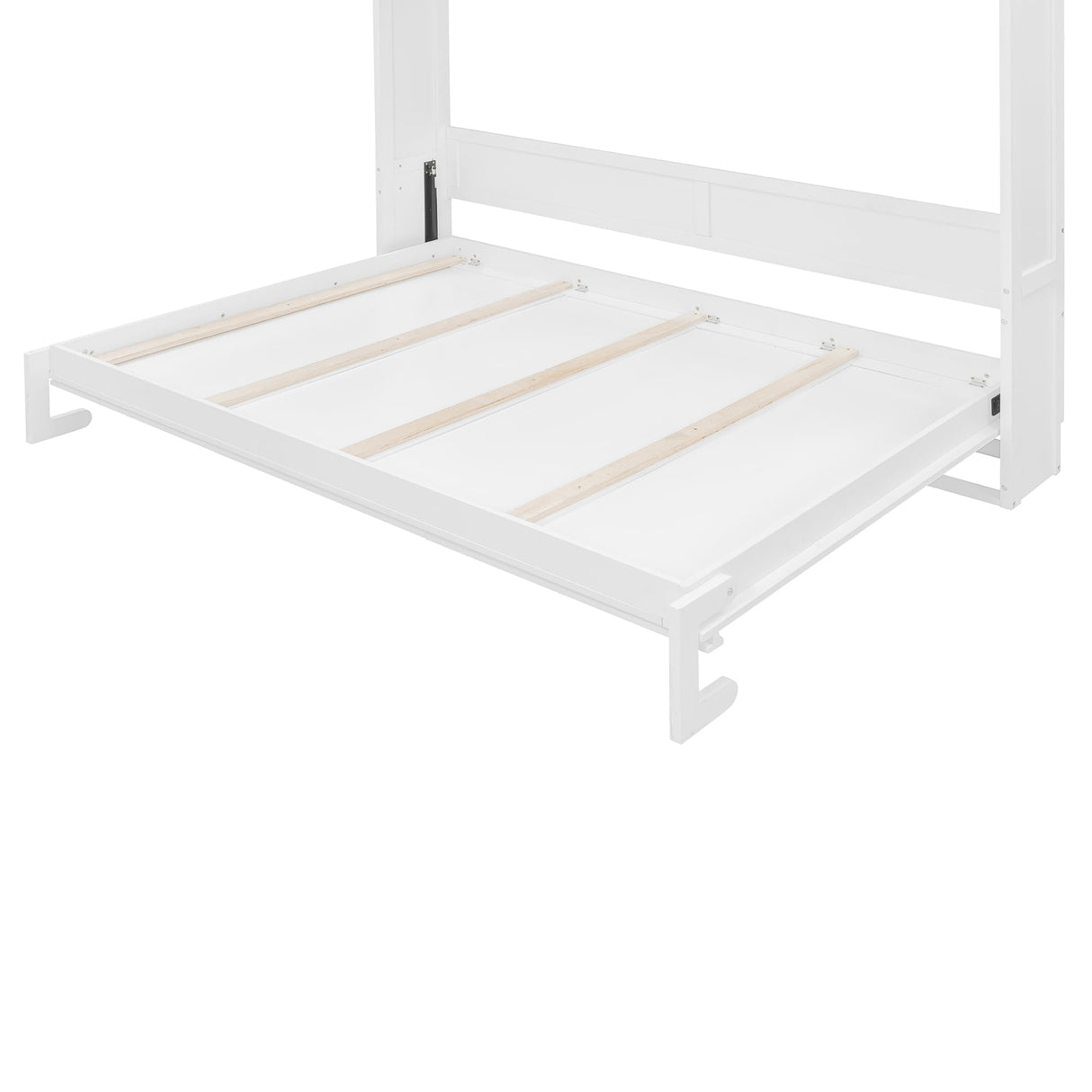 Merax Queen Size Murphy Bed with Ample Storage Shelves, Horizontal Murphy Wall Bed with Diamond Stripes, No Box Spring Needed, White Merax