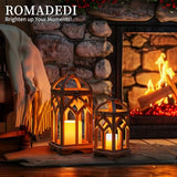 Romadedi Farmhouse Candle Lantern Wooden - 12" / 16" Set of 2 Decorative Rustic Wood Candle Holder Home Decor Decoration Wedding Table Centerpiece, Brown Romadedi