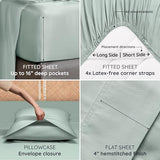 Bambaw 100% Viscose Derived from Bamboo Sheets Queen Size Deep Pocket Set – 4pcs Hotel Luxury Bedding Set, Fits Up to 16'' with Elastic Corner Straps, Ultra Soft Cooling Sheets Queen Size (Sea Glass) Bambaw