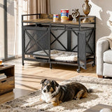 48 Inch Extra Large Furniture Dog Crate | COZPAW Heavy Duty Wooden Indoor Dog Kennel with Caster Wheels | Decorative Pet House End Table | Caramel Brown COZPAW