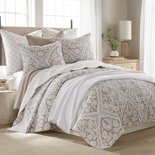 Levtex Home - Becker Taupe Quilt Set - King Quilt and Two King Shams - Ikat - Taupe, Grey and Cream - Quilt (106x92in.) and Shams (20x36in.) - Reversible - Cotton Levtex Home