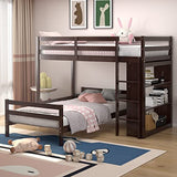 Giantex Twin Over Twin Bunk Bed, Wood L-Shaped Bunk Beds with Storage Bookshelf, Bunk Bed Frame with Guardrails and Ladder for Kids Boys Girls Teens Adults, Can be Convertible into 2 Beds, Espresso Giantex