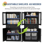GarveeHome 71 in Tall Metal Garage Storage Cabinet, Display Cabinet with Glass Doors, 2 Drawers & 2 Adjustable Shelves, Lockable Garage Organizer for Home Office GarveeHome