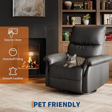 IDEALHOUSE Manual Recliner Chair, 360° Swivel Rocker Glider Recliner with Padded Armrests, Modern PU Leather Upholstered Reclining Chair for Living Room Bedroom and Nursery (Dark Black)