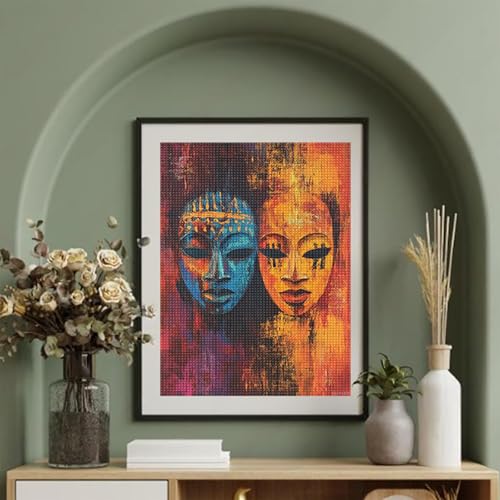 JXAVAXDE African Tribal Mask Diamond Painting Kits, DIY 5D Paint for Adults, Full Drill Crystal Diamond Drawing Suitable for Home Wall Decoration 12x16in JXAVAXDE