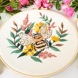 Myfelicity Embroidery kit for Adults, 3-Piece Bee and Butterfly Floral Designs, Including Tools Handmade Embroidery Hoop Art Set (Yellow)