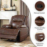 EBELLO Genuine Leather Manual Recliner Chair, Reclining Sofa Chair Couch for Living Room, Bedroom Furniture, Meeting Room, Brown EBELLO