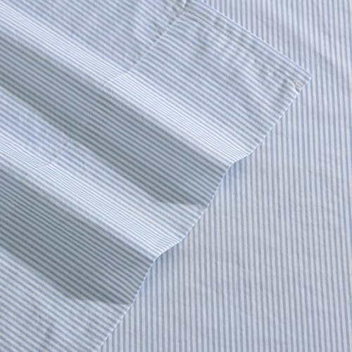 Nautica - Twin XL Sheet Set, Cotton Percale Bedding Set, Crisp & Cool, Lightweight & Breathable (Penny Pinstripe Blue, Twin XL) Nautica