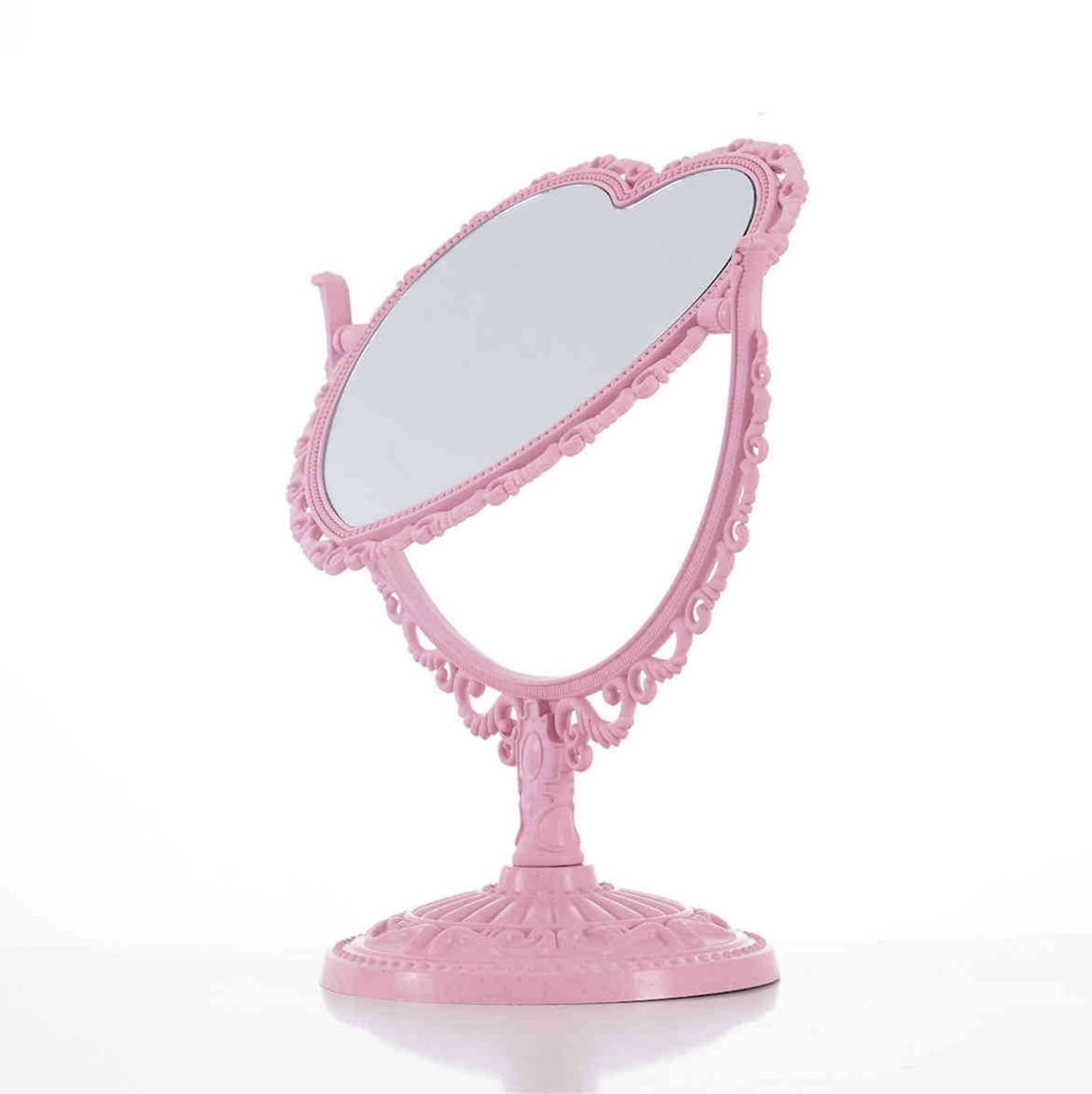 JDPEYI-Pink Heart Shaped Mirror - Coquette Room Decor for Desk & Vanity -Double-Sided Rotatable Cute Magnifying Mirror with Stand JDPEYI