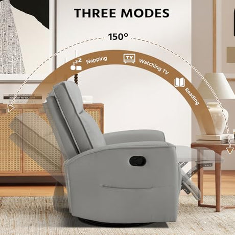 HAOMARKETS Swivel Rocker Recliner Chair, Manual Faux Leather Glider Rocking Recliners for Adults, 360° Swivel Nursery Reclining Sofa with Storage Pocket HAOMARKETS