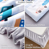 NacoMoco 4-Piece Cars Toddler Bedding Set for Boys Girls- Soft & Skin Friendly Toddler Bed Set Includes Toddler Comforter, Flat Sheet, Fitted Sheet and Pillowcase (Light Blue) NacoMoco