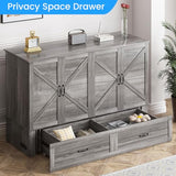 PUREMIND Murphy Bed Queen with Mattress Included, Bedroom Cabinet Beds with USB Charging Station, Murphy Chest Bed with Storage Drawers, Horizontal Wallbed for Guest Room Grey PUREMIND