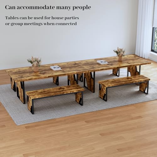 HIPIHOM 70.8" Wooden Dining Table with 2 Benches, Modern Kitchen Table and Chairs Set for 4-6 Person, Thickened MDF Wooden Table with Dining Bench for Living Dining Room, Kitchen, Office HIPIHOM