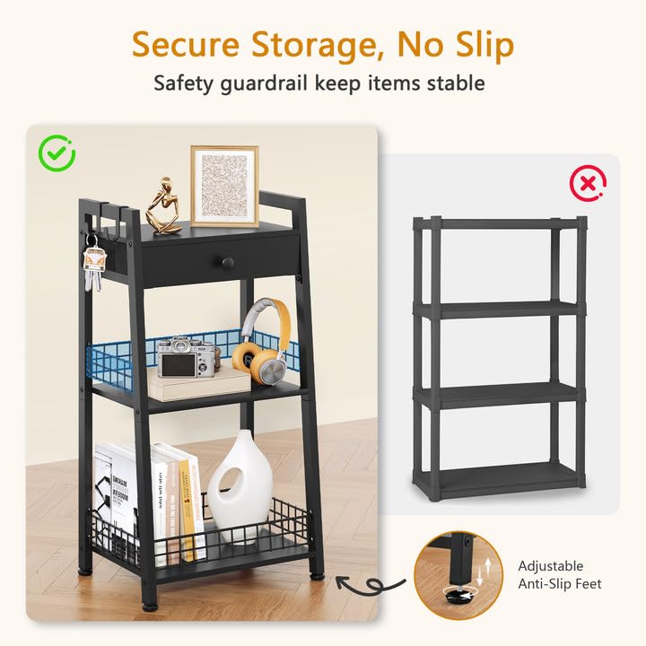 Gewudraw 3-Tier Bathroom Ladder Shelf with Drawer, Freestanding Tower Shelf Ladder Bookshelf for Living Room, Bedroom -Black Gewudraw