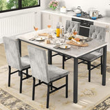 Hooseng Dining Table Set for 4, Faux Marble Small Kitchen Table Chairs Set of 4 with Luxurious Button Tufted Dinner Chairs for Kitchen and Dining (Beige) Hooseng