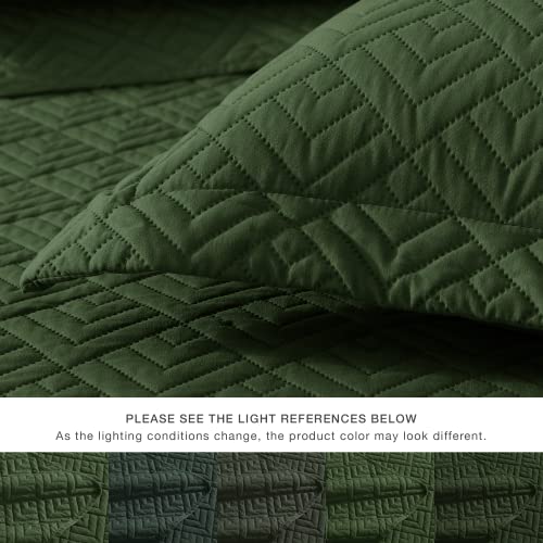 EXQ Home Quilt Set Twin Size Olive Green 2 Piece,Lightweight Soft Coverlet Modern Style Squares Pattern Bedspread Set(1 Quilt,1 Pillow Sham) EXQ Home