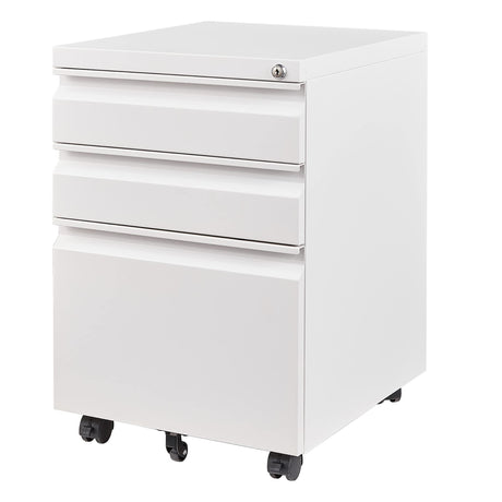 AFAIF 3 Drawer Mobile File Cabinet with Lock, Rolling File Cabinet for Home Office, Under Desk Small File Cabinet, Metal Vertical White Filing Cabinet for Legal/Letter/A4 File, Not Assembled AFAIF