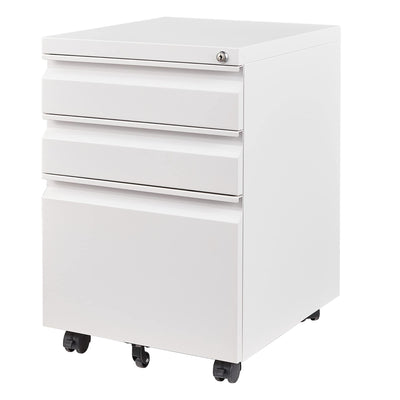 AFAIF 3 Drawer Mobile File Cabinet with Lock, Rolling File Cabinet for Home Office, Under Desk Small File Cabinet, Metal Vertical White Filing Cabinet for Legal/Letter/A4 File, Not Assembled