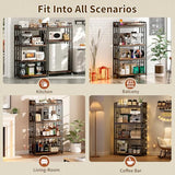 METYERRY Adjustable 4-Tier Heavy Duty Kitchen Baker's Rack with Power Outlet, with Industrial Wheels, Free Standing Microwave Oven Cart Stand for Storage in Living Room, Garage, Rustic Brown