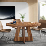 Tribesigns 47-Inch Round Conference Table for 4-6 People, Wooden Meeting Room Table with Thicken Tabletop and Wood Base Tribesigns