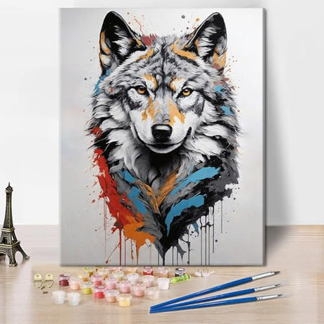 Frameless DIY Wolf Paint by Numbers for Adults Beginner Easy Painting by Number Natural Wild Animals for Adults Acrylic Paint Kit as Gift for Boys Girls Artwork Home Decor 16x20 Inch TUMOVO