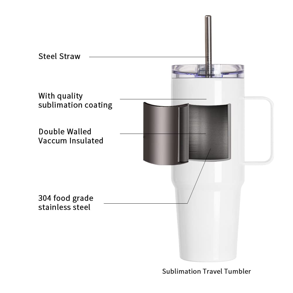 PYD Life Sublimation Tumblers Blanks with Handle 30 OZ White Coffee Mugs Insulated Reusable Travel Cups with Leakproof Lid and Stainless Straw for Tumbler Heat Press 4 Pack PYD Life