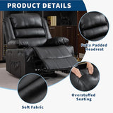 Rocking Recliner Chair for Adults Wide 360° Swivel Rocker Recliner with Cup Holder Nursery Glider with Upholstered Deep Seat PU Leather Comfy Single Sofa for Living Room Black