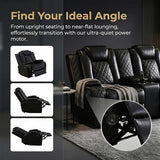 ELDANISH 2-Piece Leather Power Recliner Sofa Set for Living Room with USB Ports,LED Ambient Lighting & Storage Console,Modern Ergonomic Sectional Couch,Home Theater Seating (1Loveseat+1 Sofa,Black)